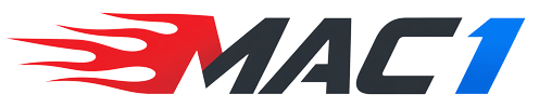 logo proposition Logo MAC1 avec flammes rouges stylisées